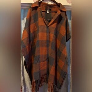 Marc New York Orange and Gray Checkered Poncho